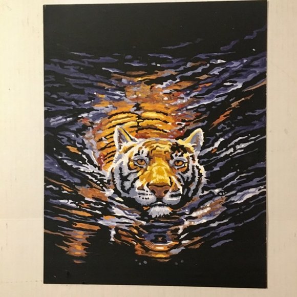 Paint by Number Tiger Swimming Ready to Frame Gallery Wall - Picture 1 of 3